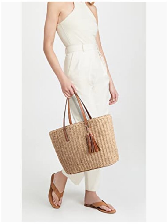 Straw Tote Bag Woven Handmade Shoulder Bag Travel Summer - Picture 4 of 7